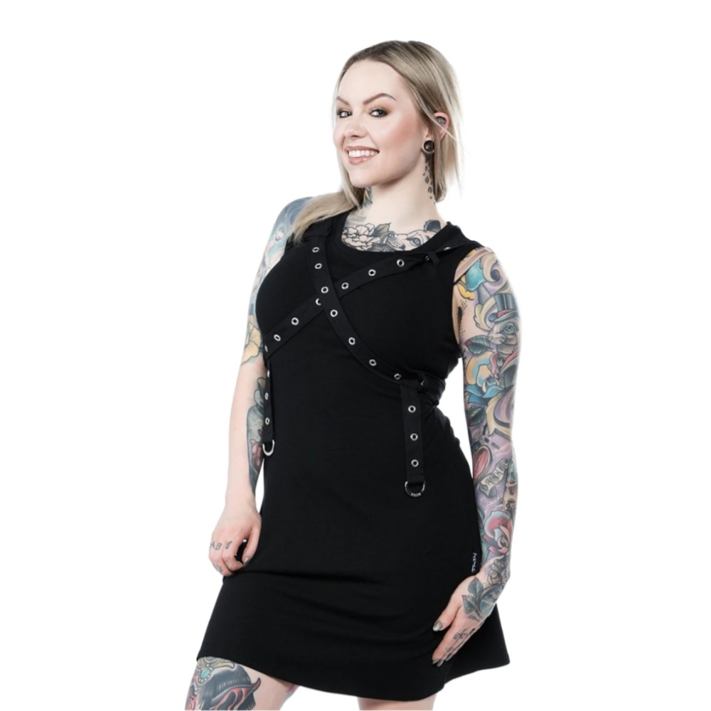 TRIPP grommet cage strap tank dress XL black CE4010 goth punk y2k skirt
